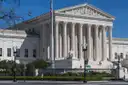Marble columns and sculpted pediment of the US Supreme Court building front