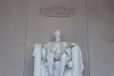 The seated statue of Abraham Lincoln inside the Lincoln Memorial