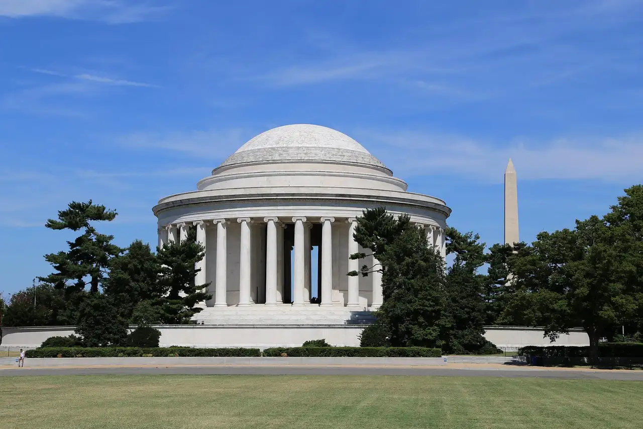The Jefferson Memorial with the Washington Monument in the distance