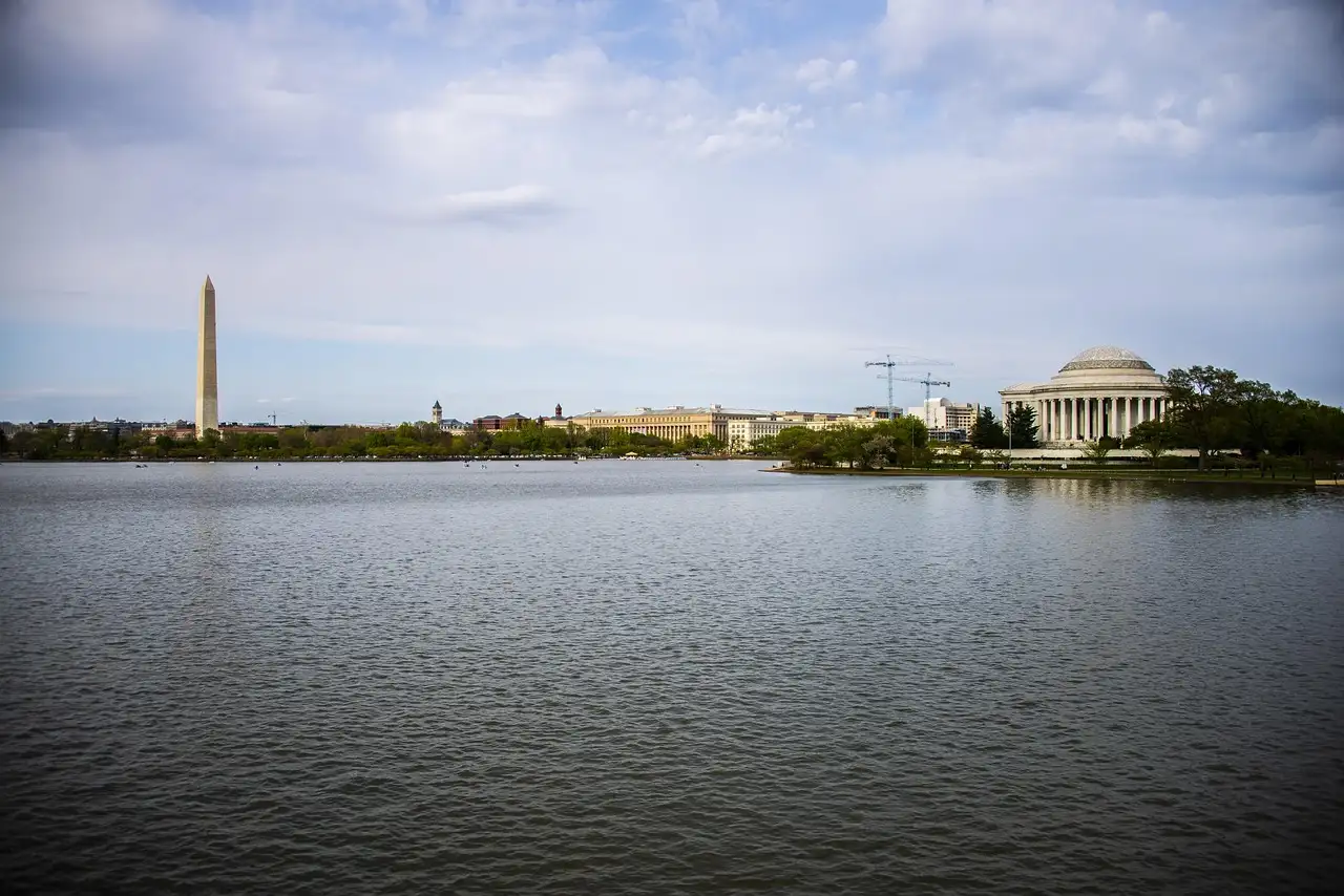 The Tidal Basin with the Washington Monument and the Jefferson Memorial on its shores