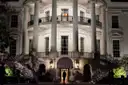 The White House north portico lit up at night