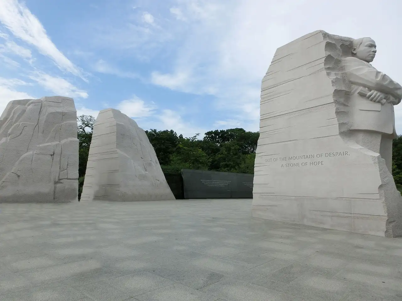 The Martin Luther King Jr. Memorial and its granite blocks on a wide stone plaza