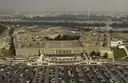 The Pentagon in Arlington, Virginia, seen from the air, with the Potomac River and Washington, DC behind it
