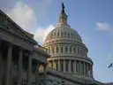 The dome and one wing of the US Capitol in Washington, DC, in warm afternoon light.