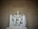 The seated statue of Abraham Lincoln inside the Lincoln Memorial